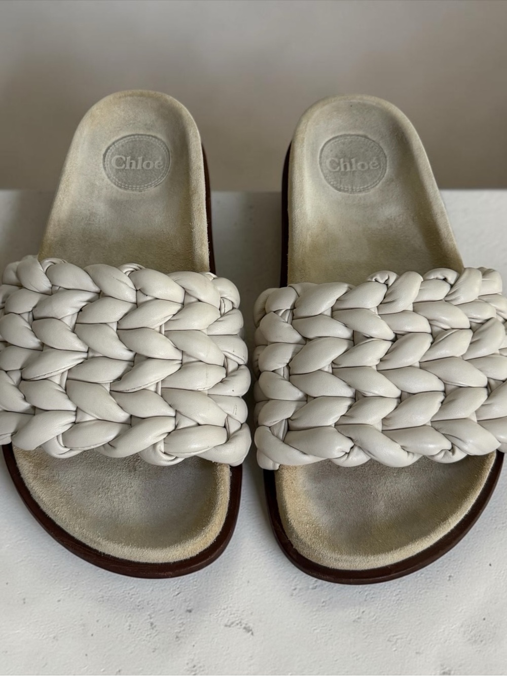AUTH CHLOE Women's Kacey Braided Slide Sandals in White! 10 US 41 EU COA!